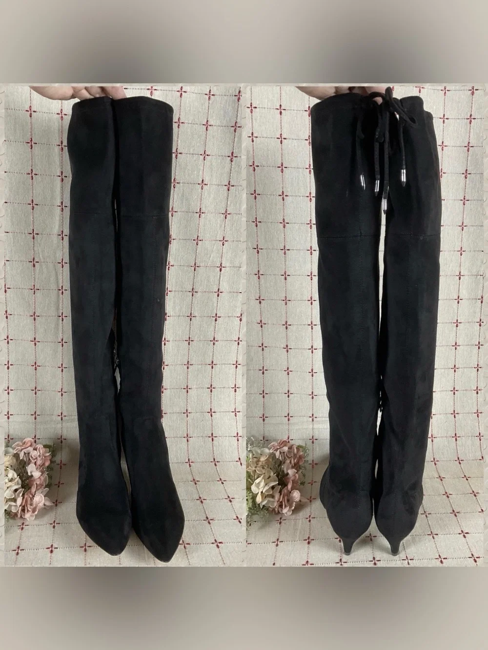 Sam Edelman “Kristie” Black Faux Suede Over the Knee Boots Low Heel PreLoved 8